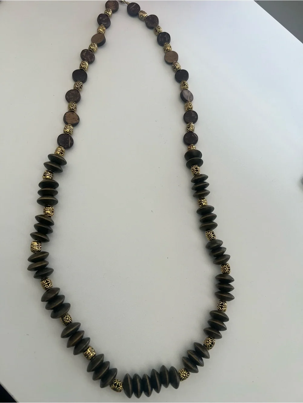 Brown Bead Necklace with Gold Accent Beads
